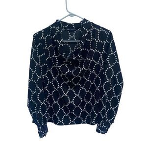 ZARA Black White Polka Dot Draped Cowl Neck Long Sleeve Blouse Size Small Classi